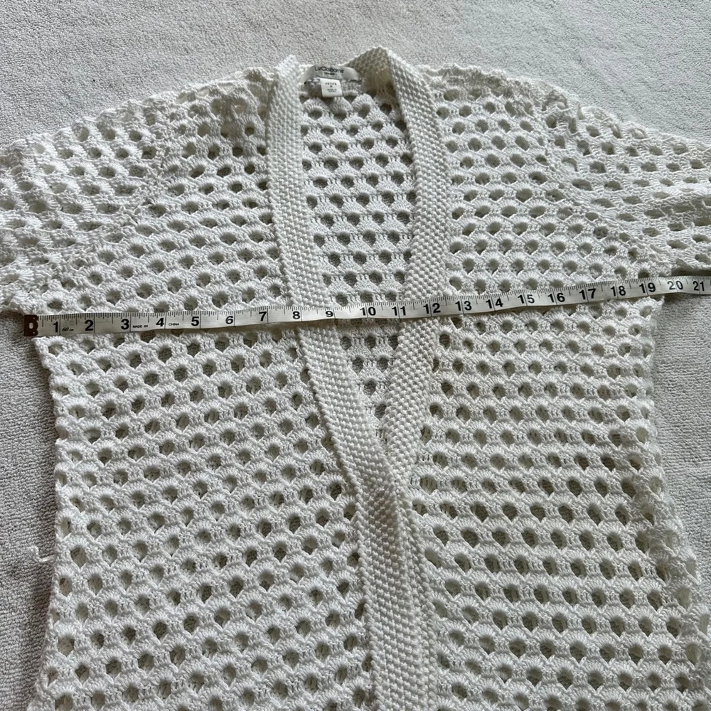 Liz Claiborne 100% COTTON White Hollow Out Open Front Cardigan Medium - Picture 7 of 7
